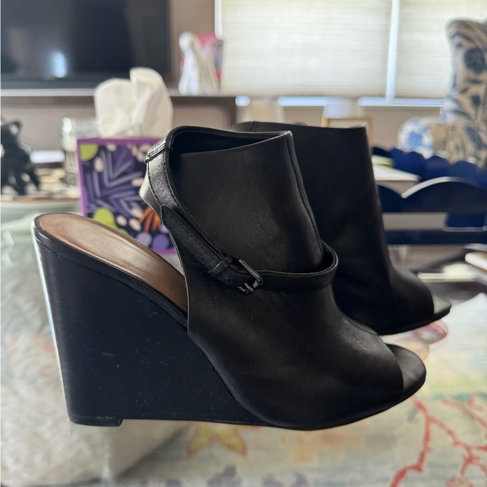 Black Peep-Toe Wedge Booties